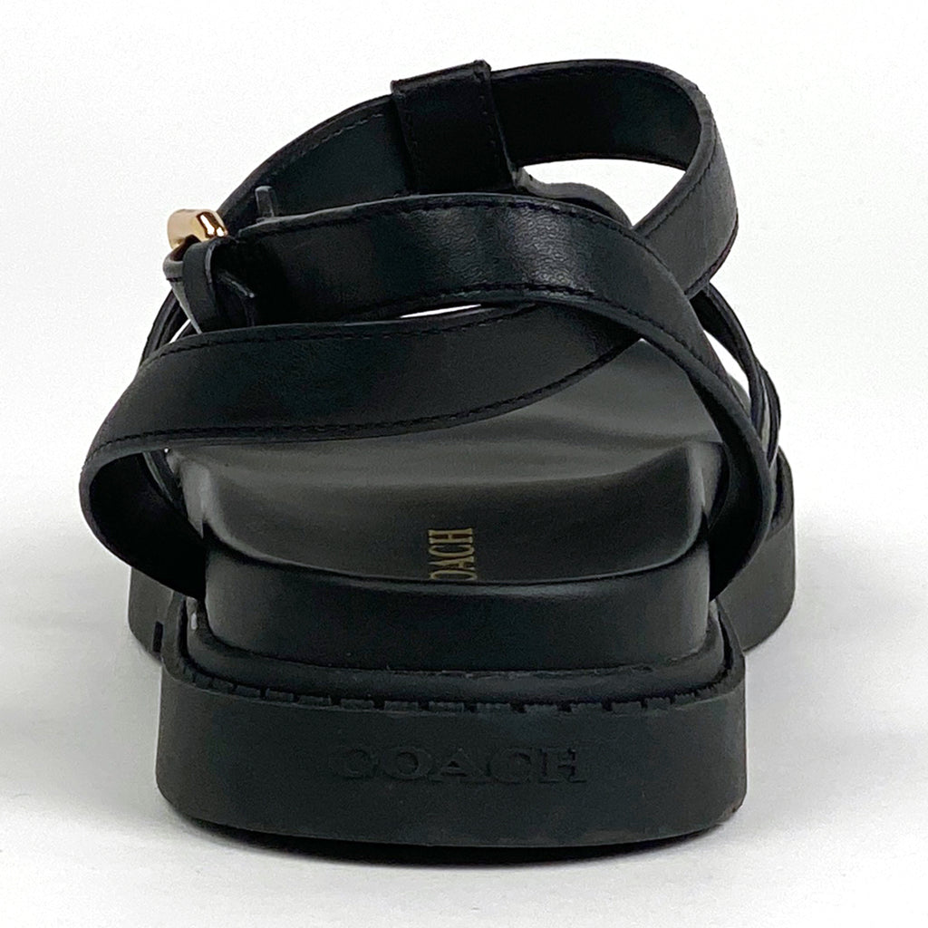 コーチ ロゴ サンダル アンクルストラップ 靴 サンダル レザー ブラック レディース 【中古】brapp