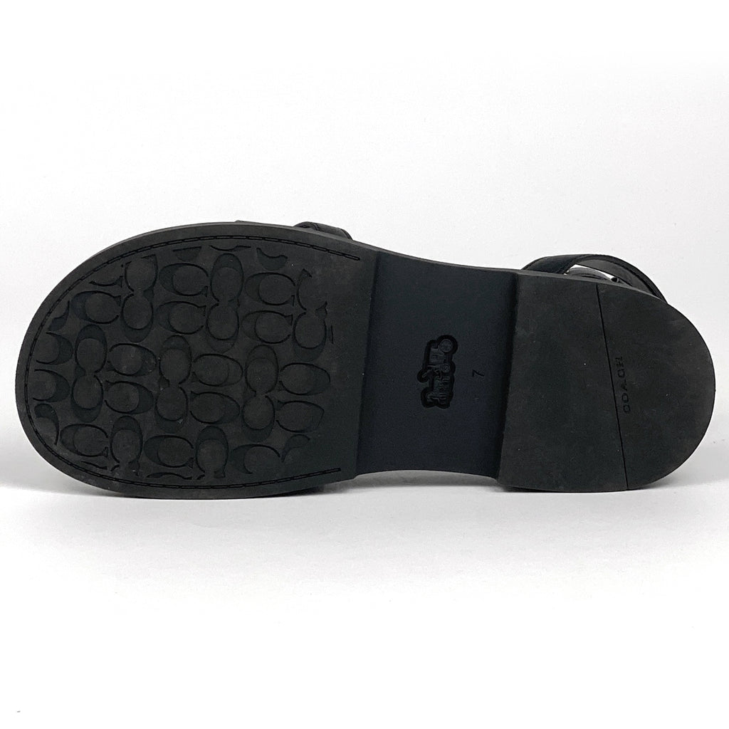 コーチ ロゴ サンダル アンクルストラップ 靴 サンダル レザー ブラック レディース 【中古】brapp