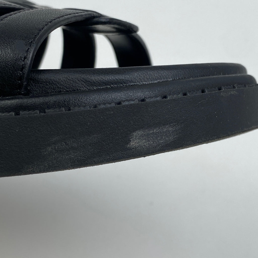 コーチ ロゴ サンダル アンクルストラップ 靴 サンダル レザー ブラック レディース 【中古】brapp