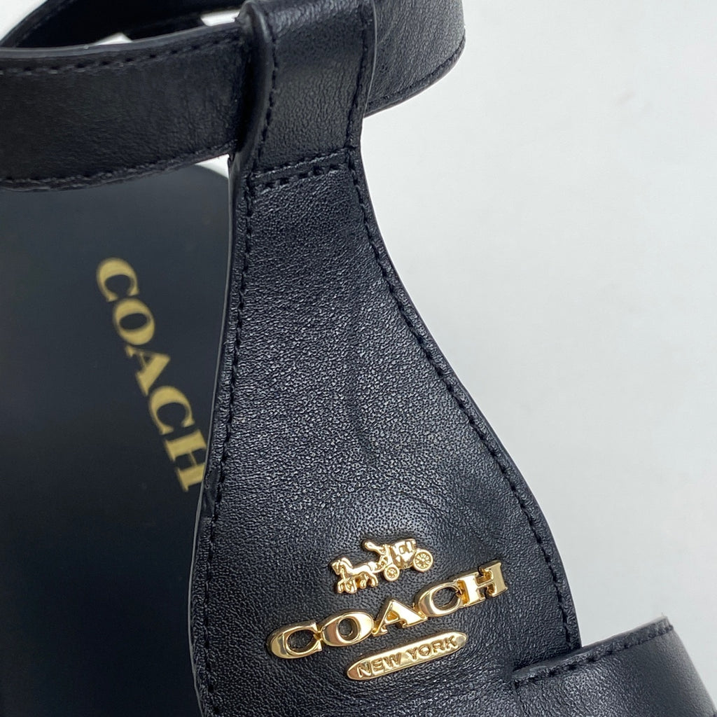 コーチ ロゴ サンダル アンクルストラップ 靴 サンダル レザー ブラック レディース 【中古】brapp