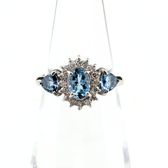 アクアマリン デザインリング WG ホワイトゴールド 指輪 メレダイヤ リング 7号 K18 WG アクアマリン レディース ノンブランドジュエリー 【中古】nbjwl