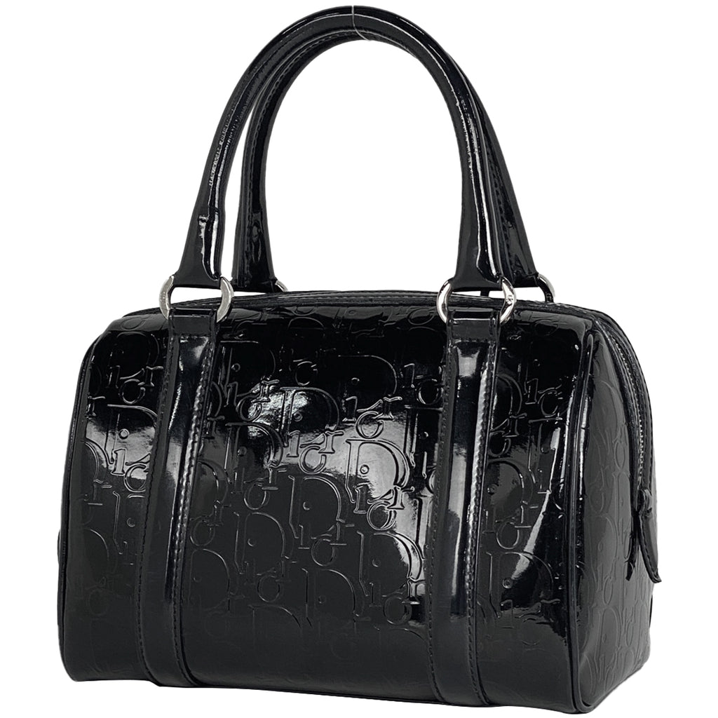 クリスチャンディオール トロッター柄 ハンドバッグ ミニボストン エナメル ハンドバッグ パテントレザー ブラック レディース 【中古】brbag