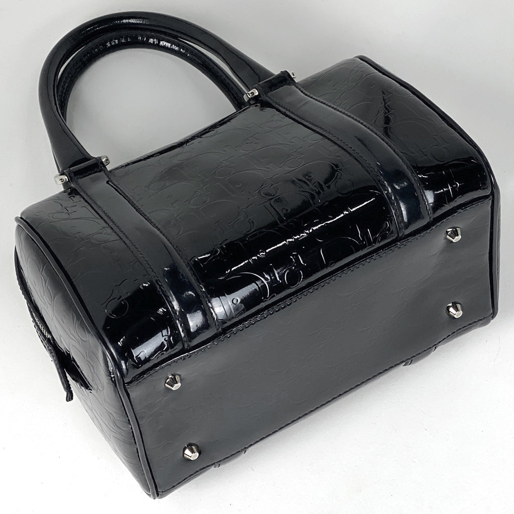 クリスチャンディオール トロッター柄 ハンドバッグ ミニボストン エナメル ハンドバッグ パテントレザー ブラック レディース 【中古】brbag