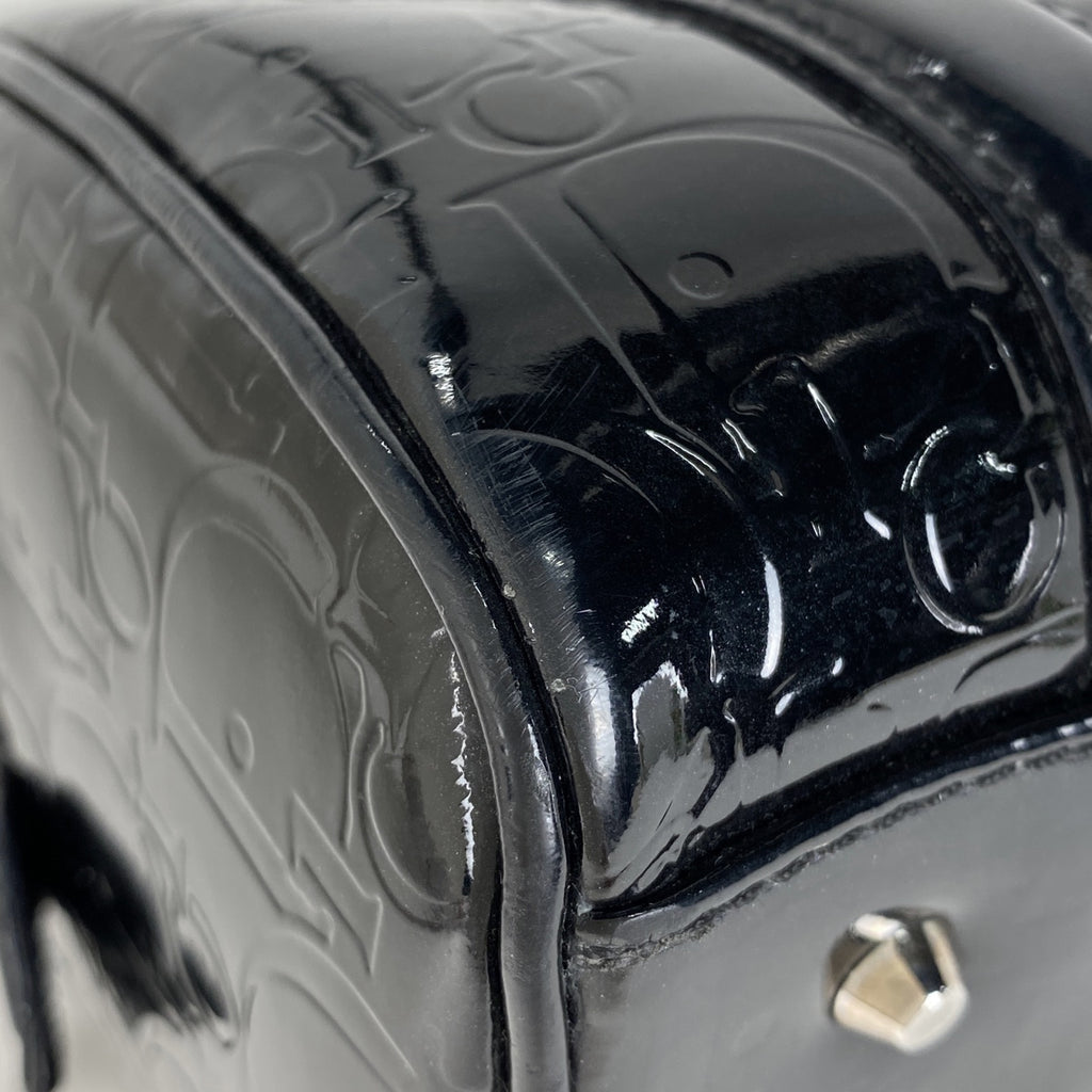 クリスチャンディオール トロッター柄 ハンドバッグ ミニボストン エナメル ハンドバッグ パテントレザー ブラック レディース 【中古】brbag