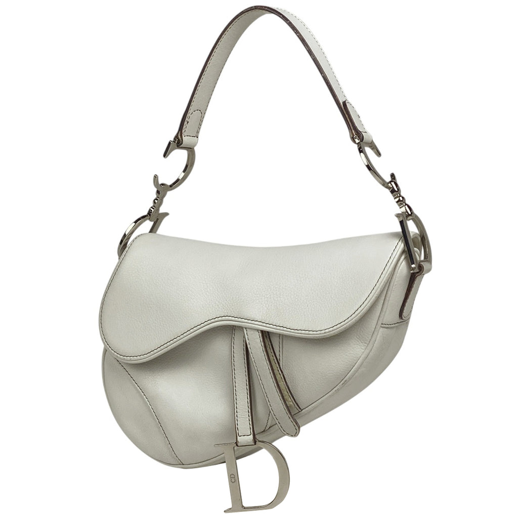 クリスチャンディオール サドルバッグ ロゴ 肩掛け ハンドバッグ ショルダーバッグ レザー ホワイト レディース 【中古】brbag