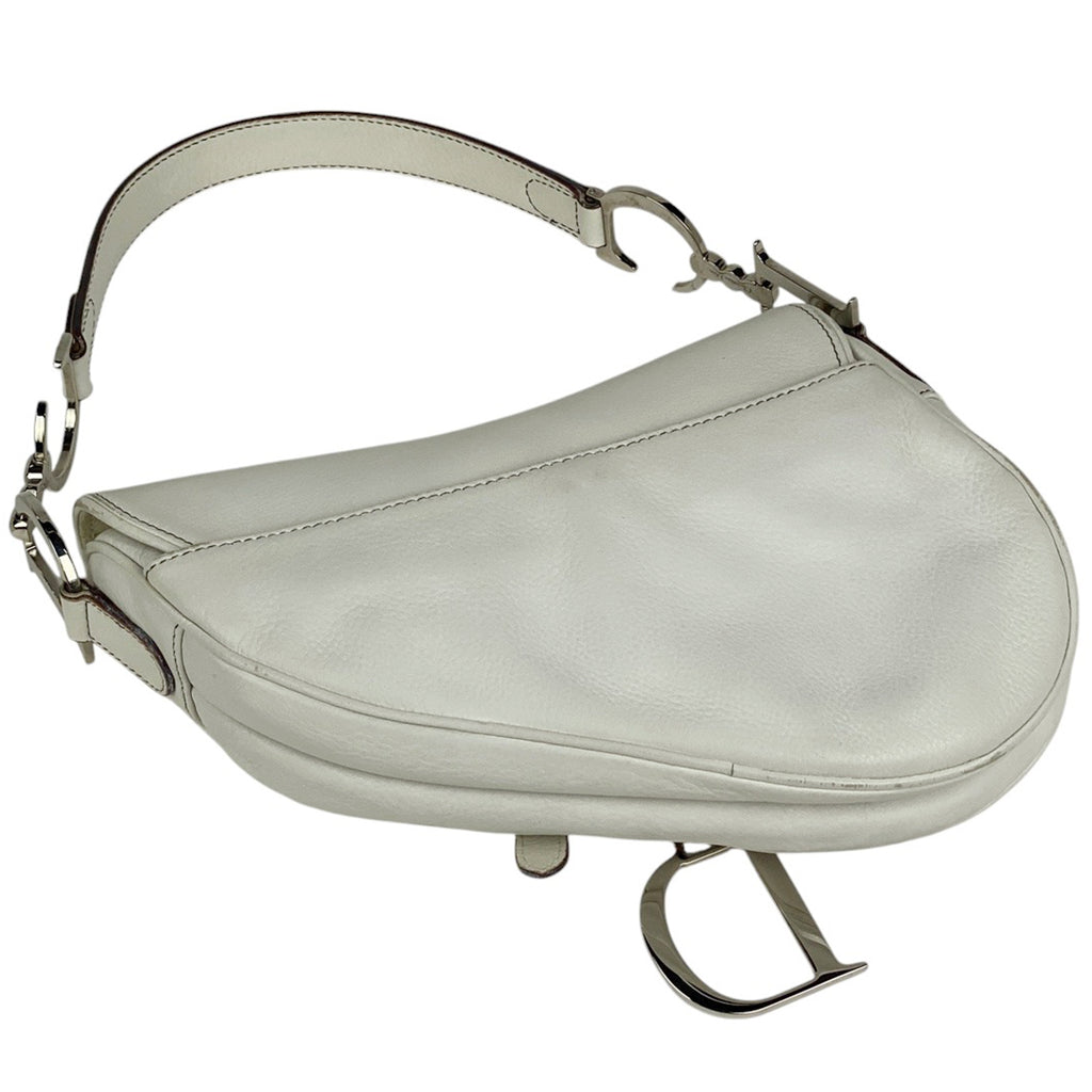 クリスチャンディオール サドルバッグ ロゴ 肩掛け ハンドバッグ ショルダーバッグ レザー ホワイト レディース 【中古】brbag