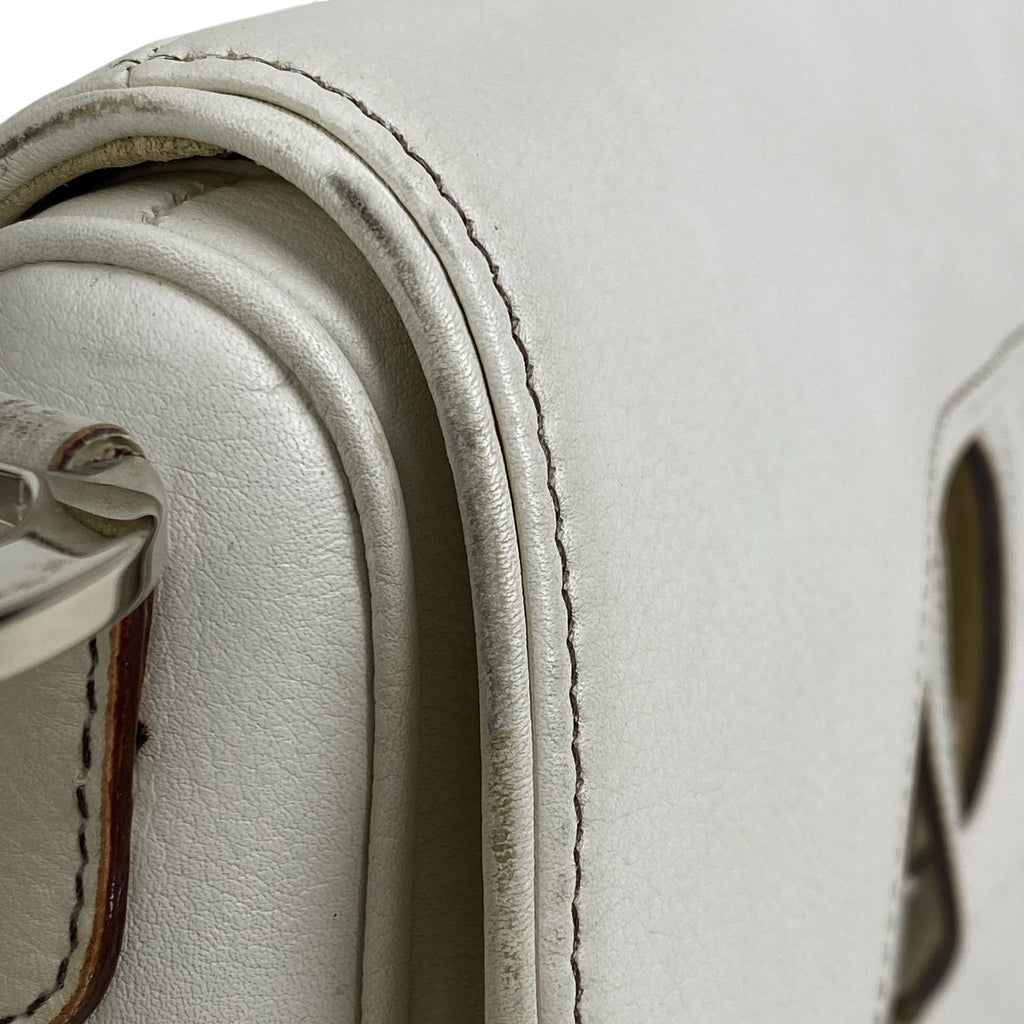 クリスチャンディオール サドルバッグ ロゴ 肩掛け ハンドバッグ ショルダーバッグ レザー ホワイト レディース 【中古】brbag