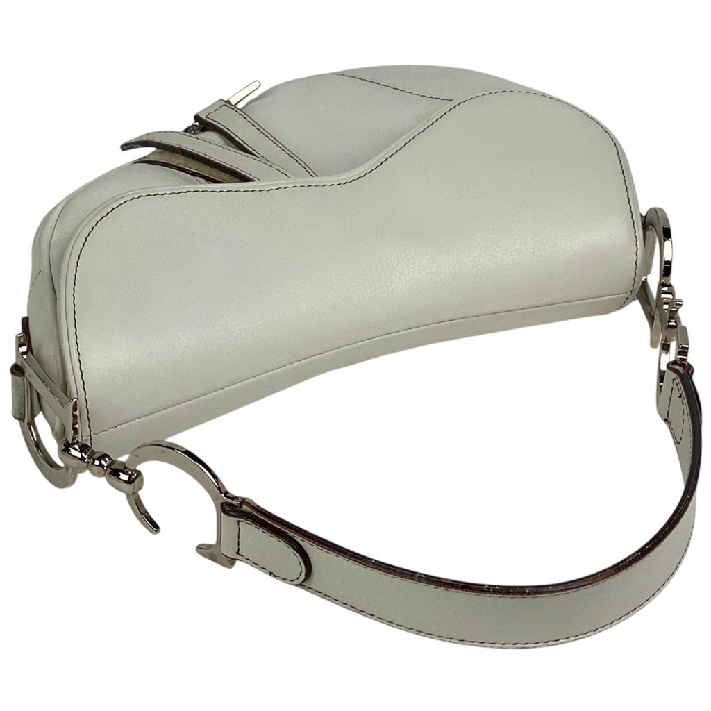 クリスチャンディオール サドルバッグ ロゴ 肩掛け ハンドバッグ ショルダーバッグ レザー ホワイト レディース 【中古】brbag