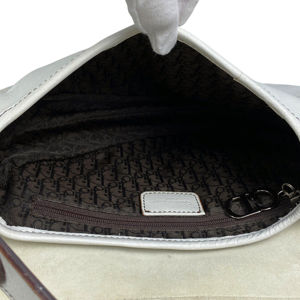 クリスチャンディオール サドルバッグ ロゴ 肩掛け ハンドバッグ ショルダーバッグ レザー ホワイト レディース 【中古】brbag