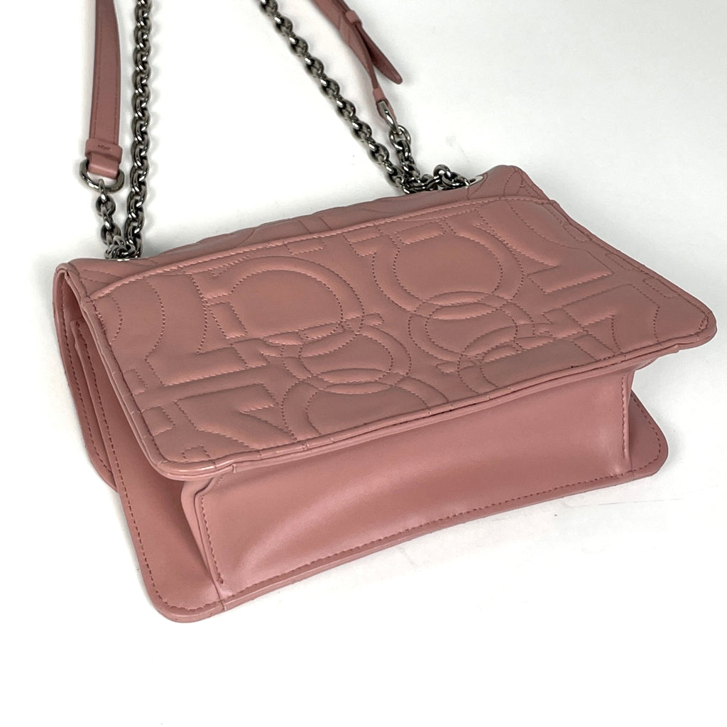 サルヴァトーレフェラガモ ダブルガンチーニ チェーンショルダーバッグ 斜め掛け ショルダーバッグ レザー ピンク AB-21 M168 レディース 【中古】brbag