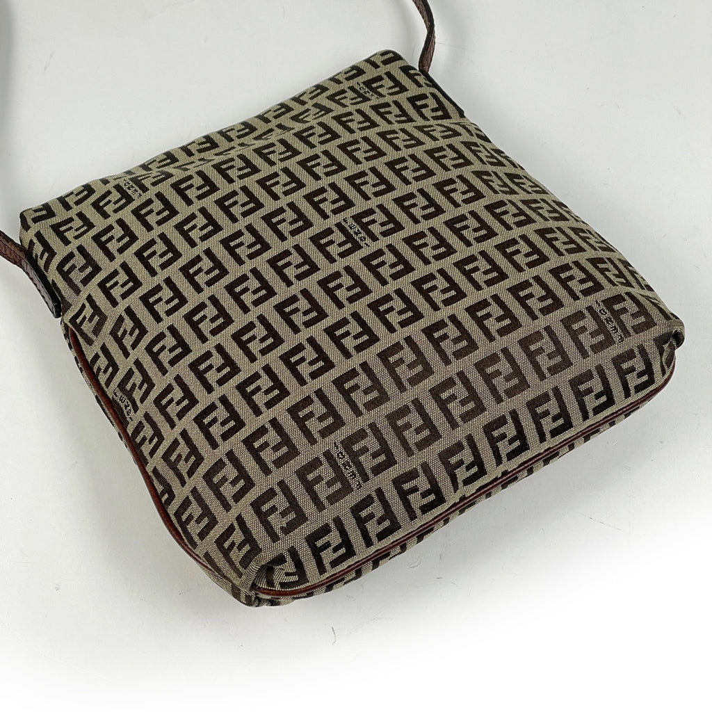 フェンディ ズッキーノ柄 ショルダーバッグ 斜め掛け ショルダーバッグ キャンバス ブラウン 8BT075 レディース 【中古】brbag