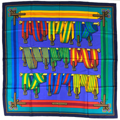 エルメス カレ 90 J.METS サスペンダー柄 ベルト スカーフ シルク ネイビー マルチカラー レディース 【中古】brbag