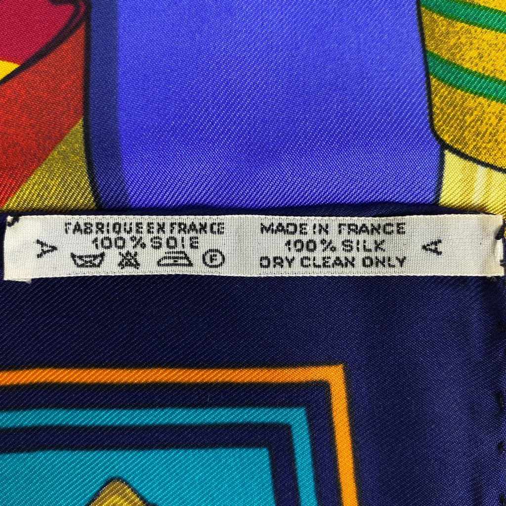 エルメス カレ 90 J.METS サスペンダー柄 ベルト スカーフ シルク ネイビー マルチカラー レディース 【中古】brbag