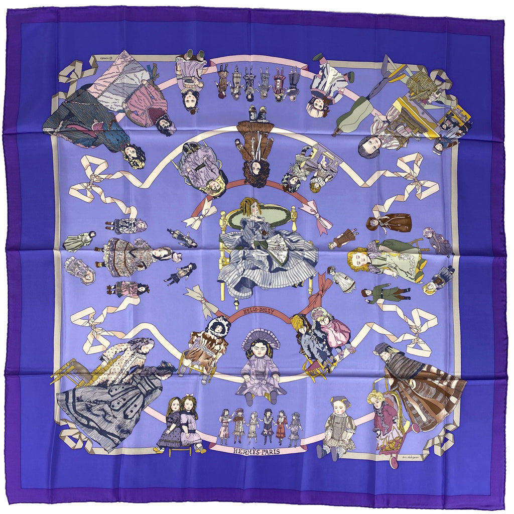 エルメス カレ 90 HELLO DOLLY ハロー ドリー ドール スカーフ シルク パープル マルチカラー レディース 【中古】brbag