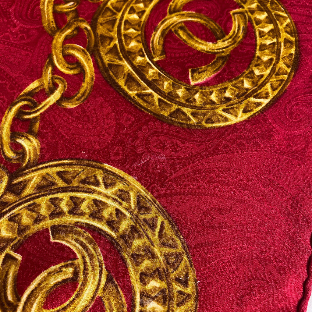 シャネル ココマーク スカーフ ロゴ チェーン スカーフ シルク レッド ゴールド レディース 【中古】brbag