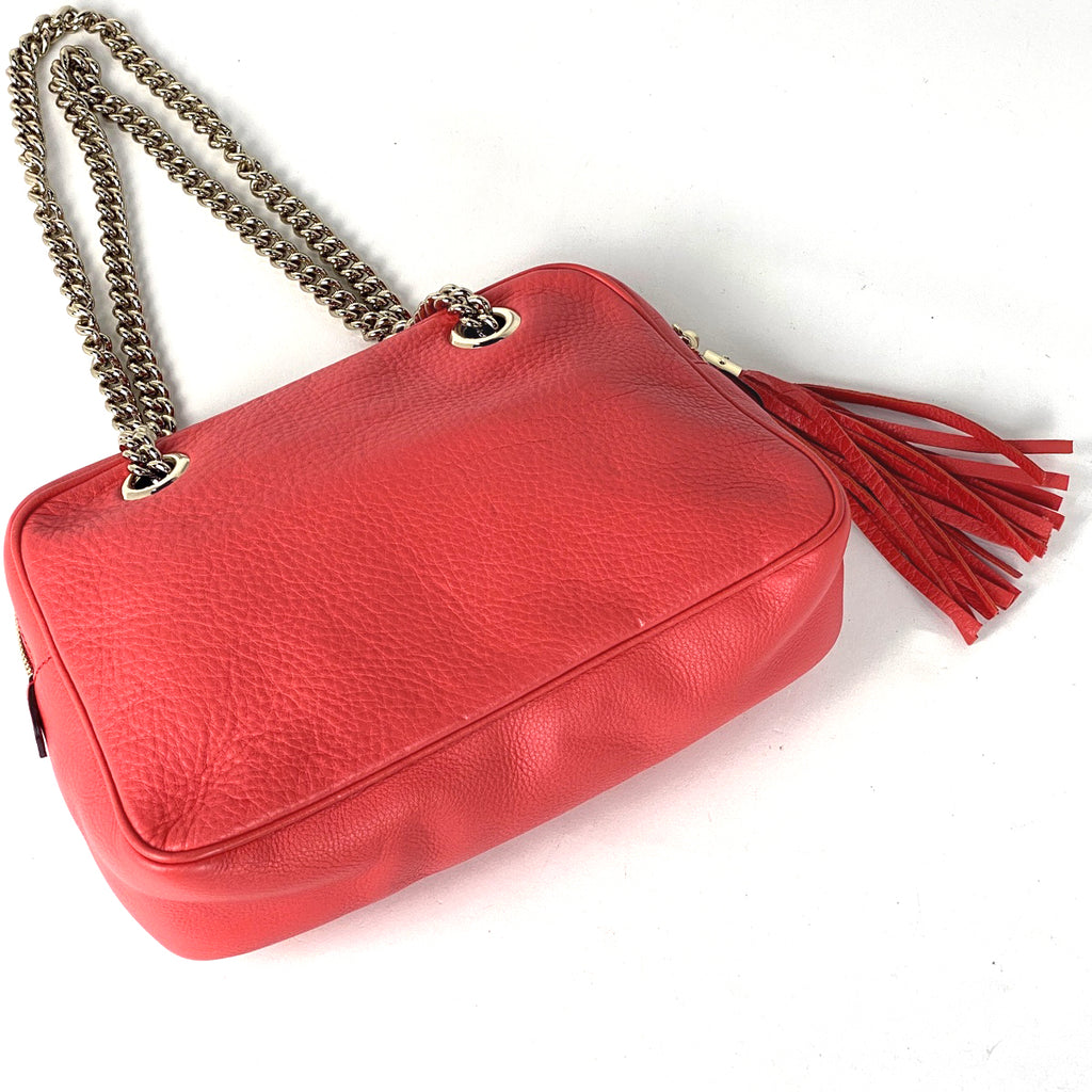 グッチ ソーホー ダブルチェーン ショルダーバッグ インターロッキングG タッセル フリンジ ショルダーバッグ レザー ピンク 308983 レディース 【中古】brbag