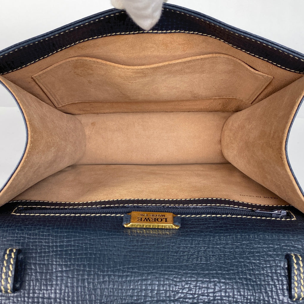 ロエベ バルセロナ ハンドバッグ 2WAY ショルダーバッグ ロゴ ハンドバッグ レザー ネイビー レディース 【中古】brbag