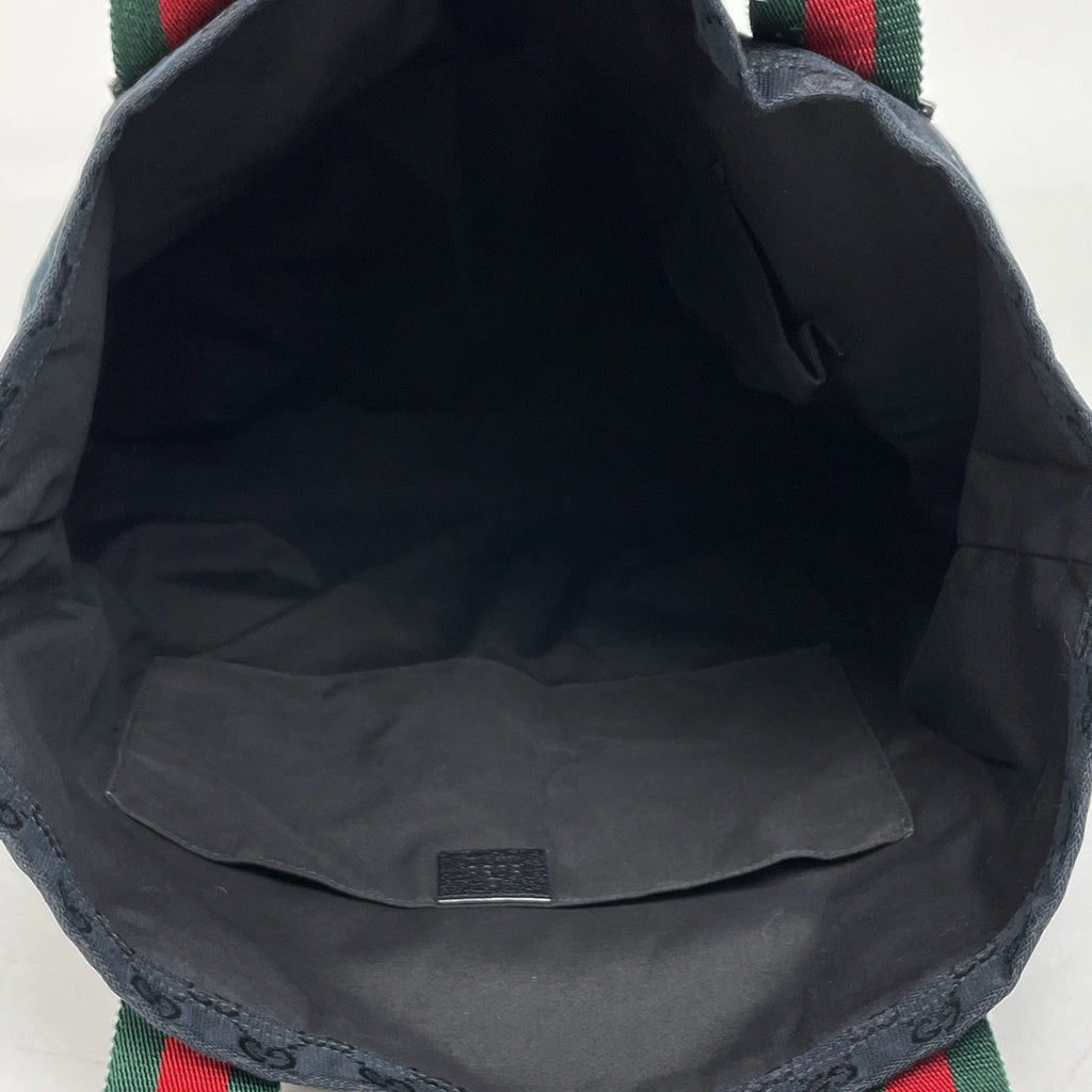 グッチ GG柄 トートバッグ ハンドバッグ シェリーライン ウェブ トートバッグ GGキャンバス ブラック 189669 レディース 【中古】brbag