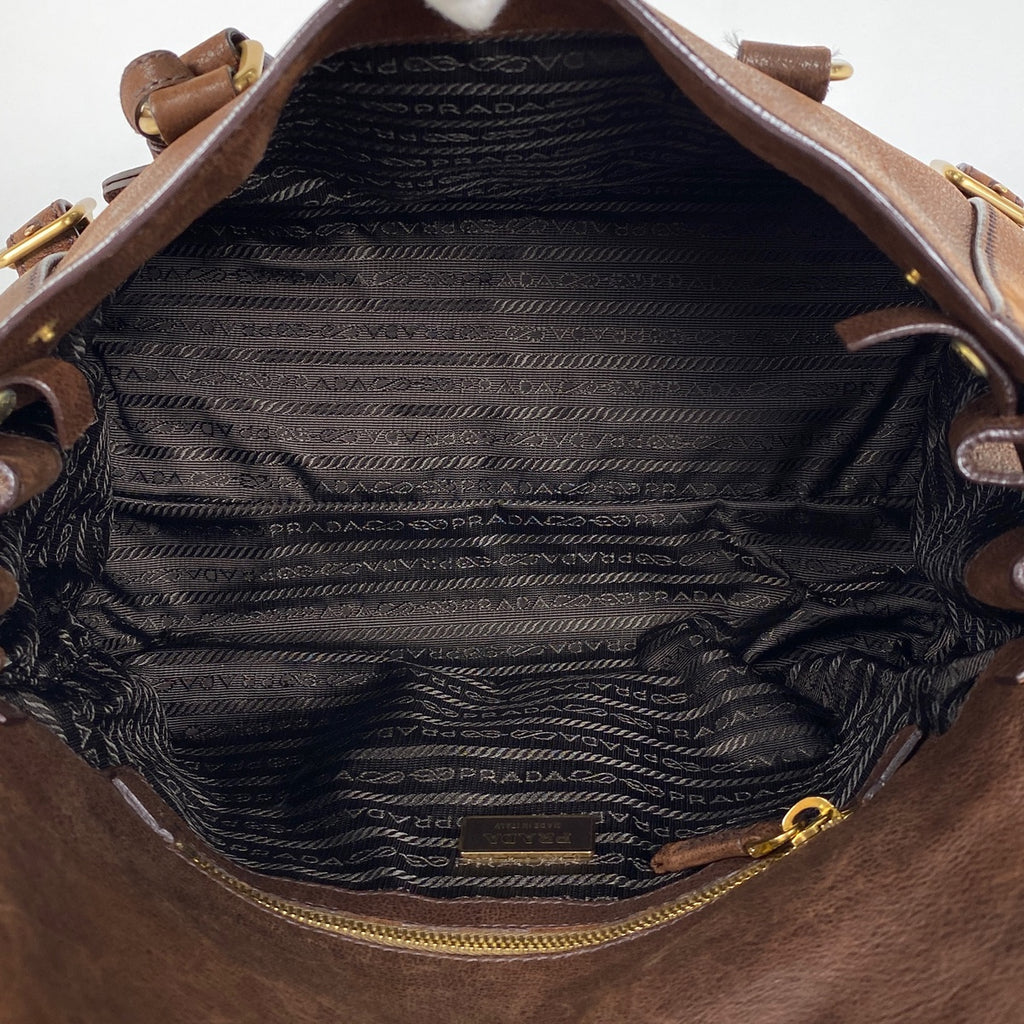 プラダ ロゴ ハンドバッグ ショルダーバッグ ハンドバッグ レザー ブラウン レディース 【中古】brbag