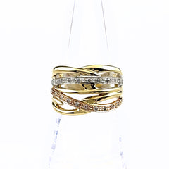 スリーカラー デザインリング YG イエローゴールド 指輪 メレダイヤ リング 13号 K18 ダイヤモンド レディース ノンブランドジュエリー 【中古】nbjwl