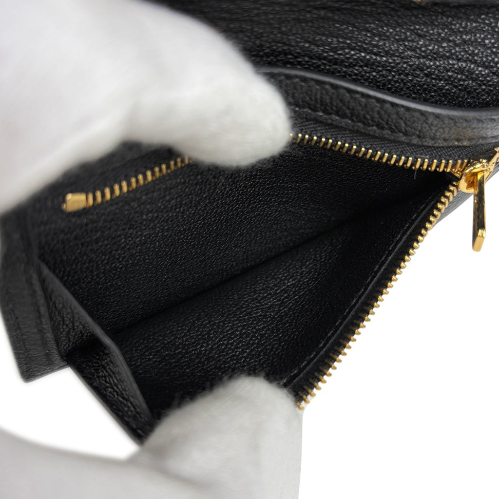 エルメス ベアン コンビネ Hロゴ 札入れ 小銭入れ 三つ折り財布 シェーブル ブラック Ｂ レディース 【中古】brbag