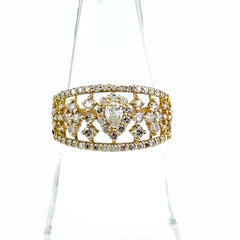 メレダイヤ デザインリング YG イエローゴールド 指輪 リング 13.5号 K18 ダイヤモンド レディース ノンブランドジュエリー 【中古】nbjwl