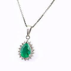 エメラルド デザインネックレス プラチナ ペンダント メレダイヤ ダイヤモンド ネックレス Pt900 Pt850 エメラルド レディース ノンブランドジュエリー 【中古】nbjwl