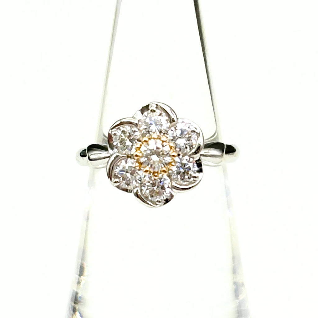 フラワーモチーフ デザインリング プラチナ YG イエローゴールド 指輪