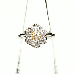 フラワーモチーフ デザインリング プラチナ YG イエローゴールド 指輪 メレダイヤ 花 リング 10.5号 Pt900 K18 ダイヤモンド レディース ノンブランドジュエリー 【中古】nbjwl