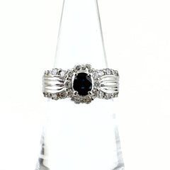 サファイア デザインリング プラチナ 指輪 メレダイヤ リング 10号 Pt900 サファイア ダイヤモンド レディース ノンブランドジュエリー 【中古】nbjwl