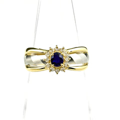 サファイア デザインリング YG イエローゴールド プラチナ 指輪 メレダイヤ ダイヤモンド リング 11号 K18 Pt900 サファイア レディース ノンブランドジュエリー 【中古】nbjwl