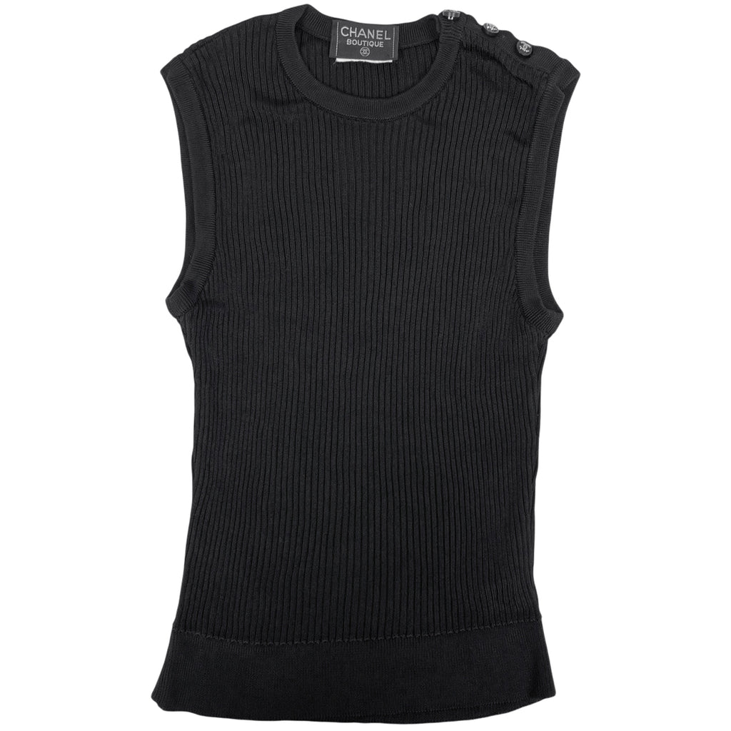 シャネル ココマークボタン ノースリーブ ニット トップス レーヨン ブラック レディース 【中古】brapp