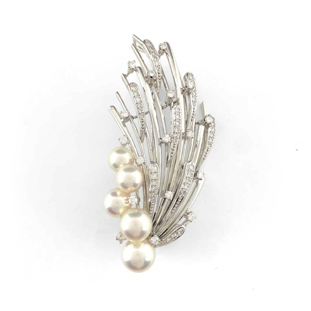 ミキモト パール ペンダントトップ WG ホワイトゴールド メレダイヤ 真珠 ブローチ 2WAY ダイヤモンド ペンダントトップ K14 WG パール レディース 【中古】brjwl