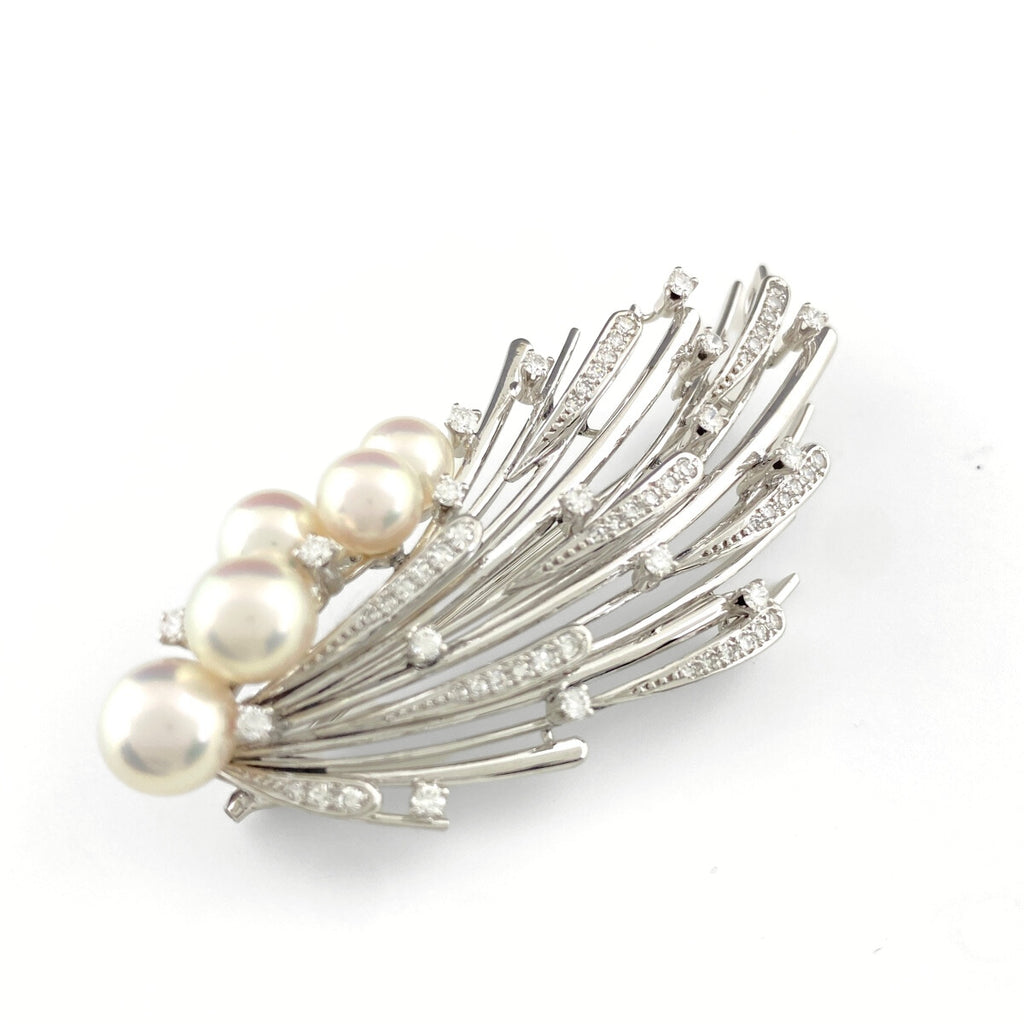 ミキモト パール ペンダントトップ WG ホワイトゴールド メレダイヤ 真珠 ブローチ 2WAY ダイヤモンド ペンダントトップ K14 WG パール レディース 【中古】brjwl