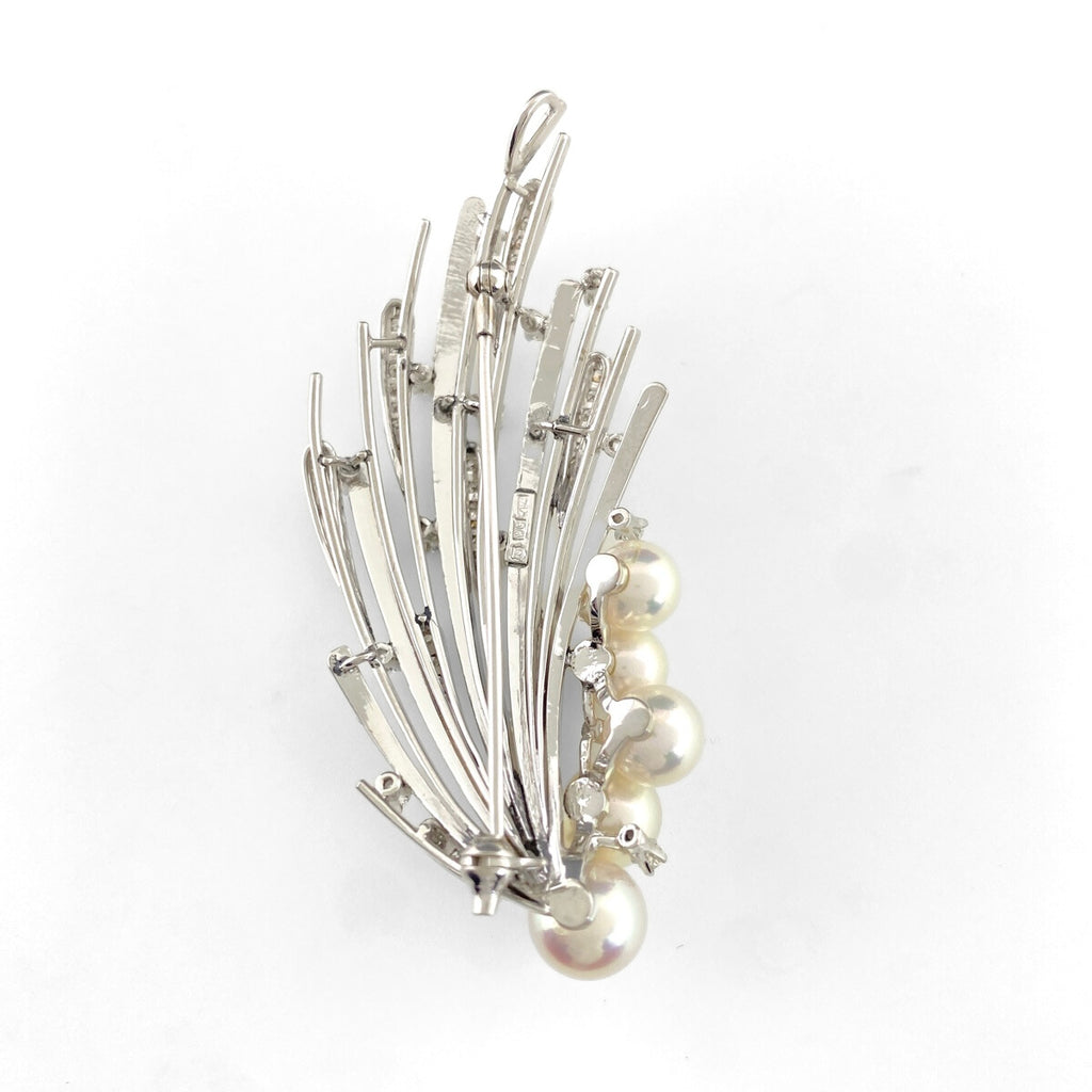 ミキモト パール ペンダントトップ WG ホワイトゴールド メレダイヤ 真珠 ブローチ 2WAY ダイヤモンド ペンダントトップ K14 WG パール レディース 【中古】brjwl