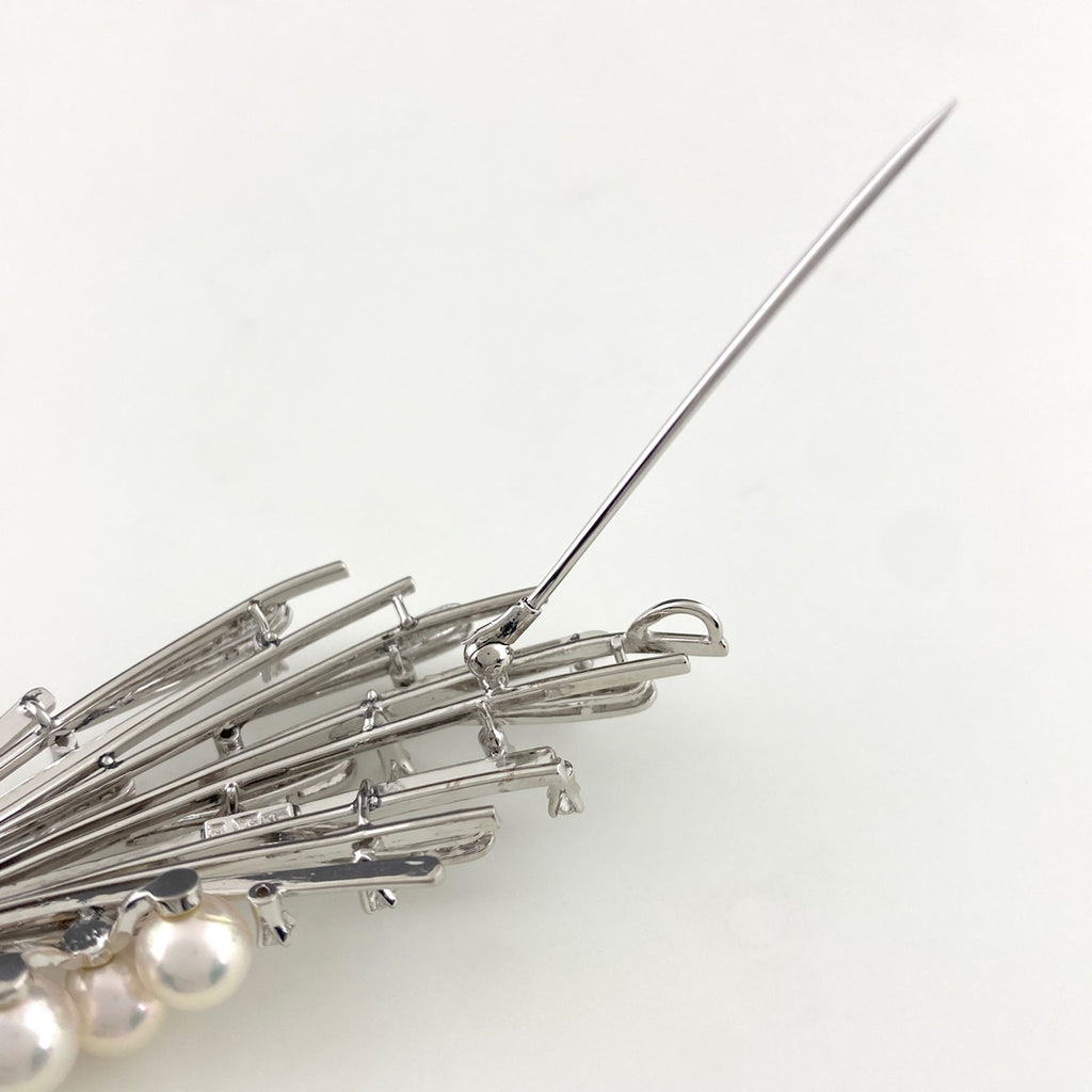 ミキモト パール ペンダントトップ WG ホワイトゴールド メレダイヤ 真珠 ブローチ 2WAY ダイヤモンド ペンダントトップ K14 WG パール レディース 【中古】brjwl