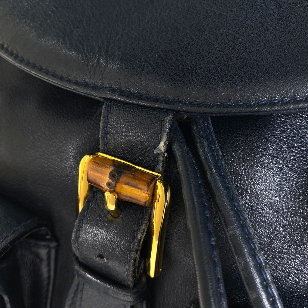 グッチ バンブー リュックサック デイパック バックパック 00320580016 オールドグッチ リュック レザー ネイビー レディース 【中古】brbag