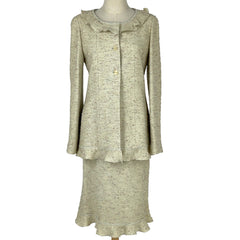 シャネル ココマークボタン セットアップ フリル 99A セットアップ スカートスーツ ライトグリーン レディース 【中古】brapp