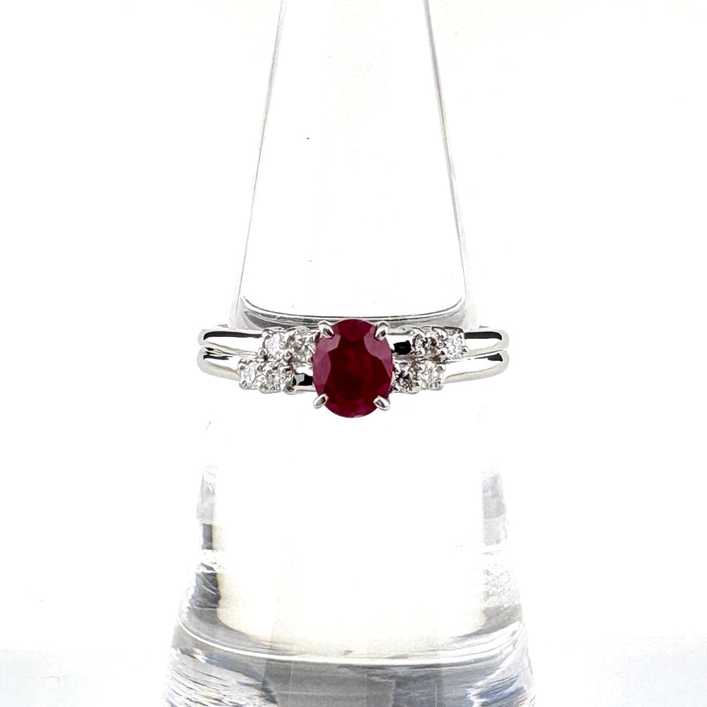 ルビー デザインリング プラチナ 指輪 メレダイヤ リング 11.5号 Pt900 ルビー ダイヤモンド レディース 【中古】nbjwl