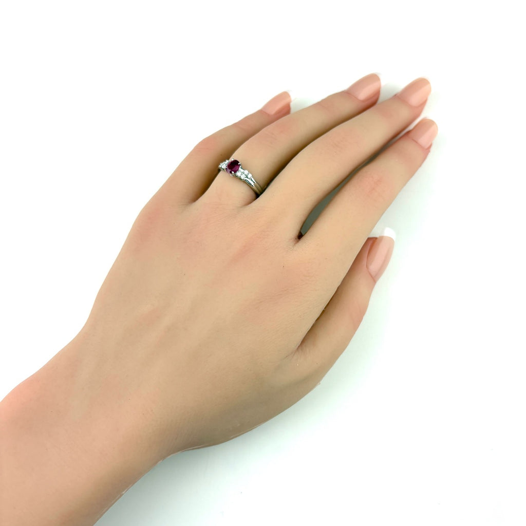 ルビー デザインリング プラチナ 指輪 メレダイヤ リング 11.5号 Pt900 ルビー ダイヤモンド レディース 【中古】nbjwl