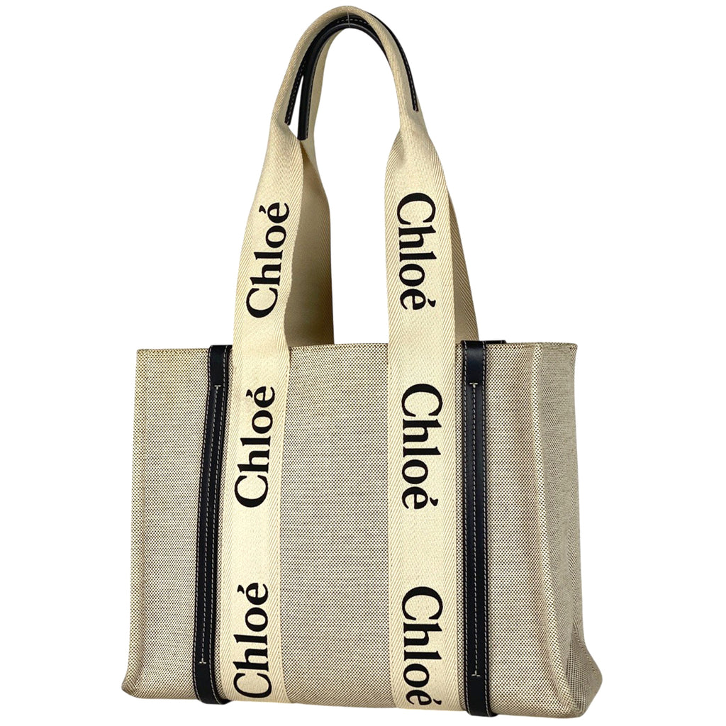 クロエ ウッディ ミディアム トートバッグ Woody ショルダーバッグ ロゴ トートバッグ キャンバス ベージュ レディース 【中古】brbag