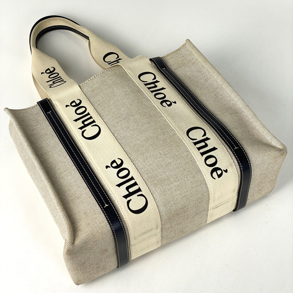 クロエ ウッディ ミディアム トートバッグ Woody ショルダーバッグ ロゴ トートバッグ キャンバス ベージュ レディース 【中古】brbag