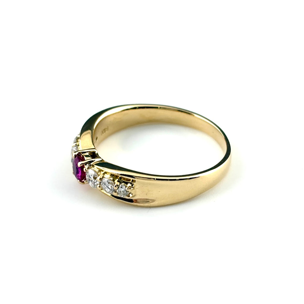 ルビー デザインリング YG イエローゴールド 指輪 メレダイヤ リング 14.5号 K18 ルビー ダイヤモンド レディース ノンブランドジュエリー 【中古】nbjwl