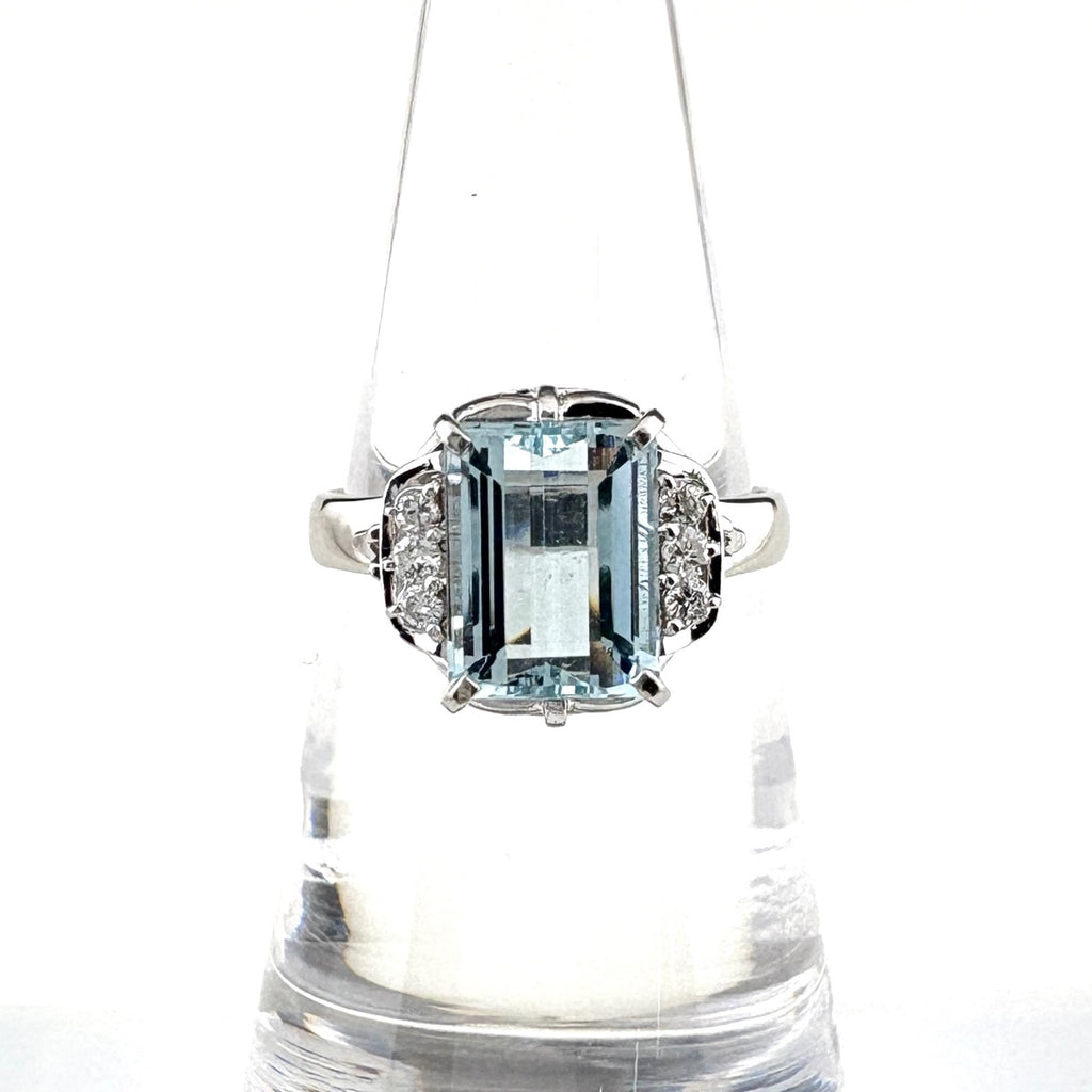 アクアマリン デザインリング プラチナ 指輪 メレダイヤ リング 12号 Pt900 アクアマリン ダイヤモンド レディース 【中古】nbjwl