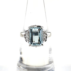 アクアマリン デザインリング プラチナ 指輪 メレダイヤ リング 12号 Pt900 アクアマリン ダイヤモンド レディース 【中古】nbjwl