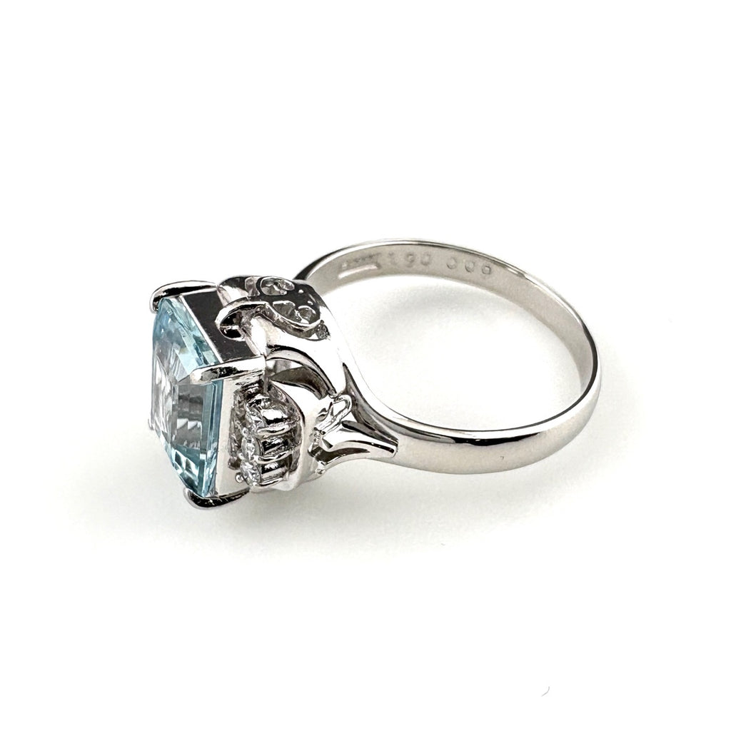 アクアマリン デザインリング プラチナ 指輪 メレダイヤ リング 12号 Pt900 アクアマリン ダイヤモンド レディース 【中古】nbjwl