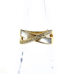 タサキ シェル デザインリング YG イエローゴールド 指輪 メレダイヤ リング 14号 750 シェル ダイヤモンド レディース 【中古】brjwl