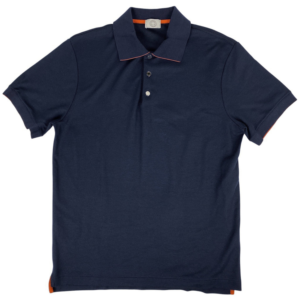 エルメス ロゴ ポロシャツ セリエボタン 半袖 トップス ポロシャツ 綿 ポリエステル ネイビー オレンジ メンズ 【中古】brapp