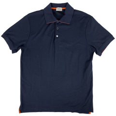 エルメス ロゴ ポロシャツ セリエボタン 半袖 トップス ポロシャツ 綿 ポリエステル ネイビー オレンジ メンズ 【中古】brapp