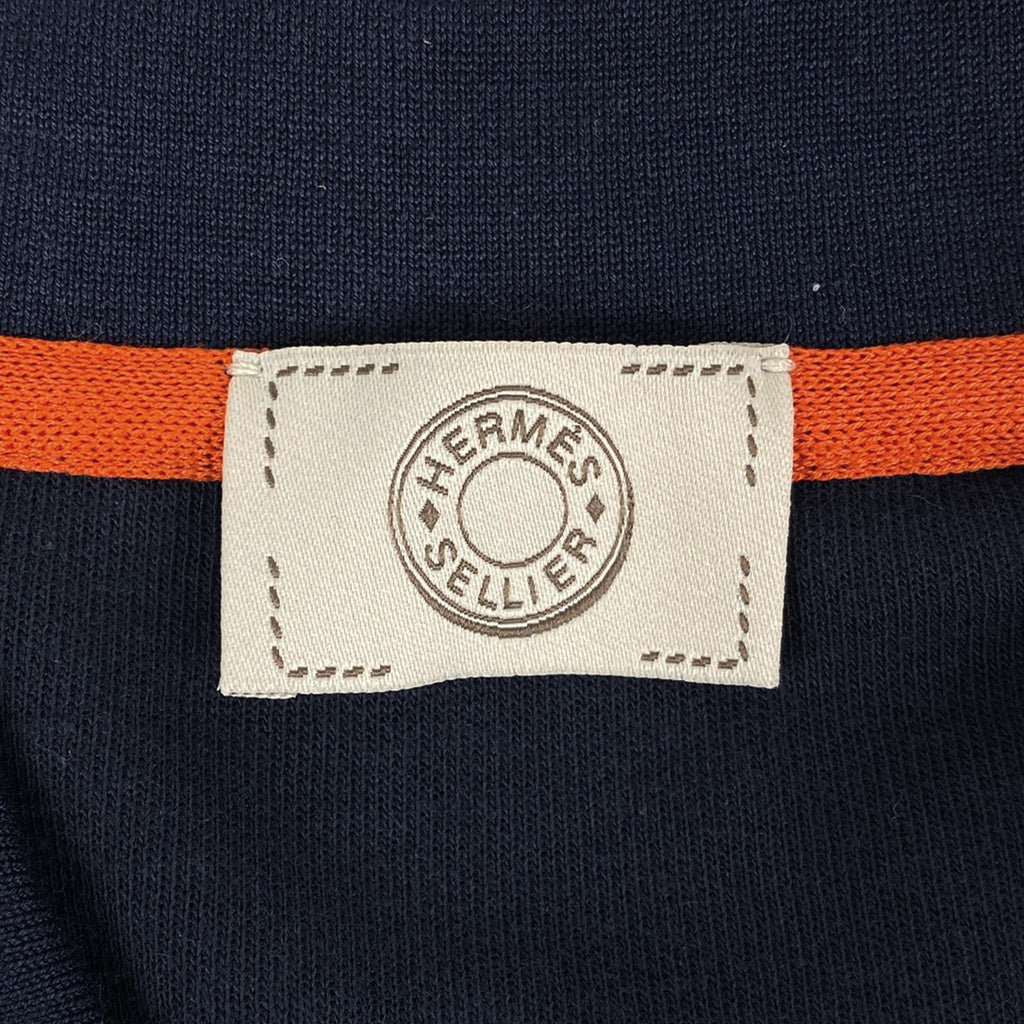 エルメス ロゴ ポロシャツ セリエボタン 半袖 トップス ポロシャツ 綿 ポリエステル ネイビー オレンジ メンズ 【中古】brapp